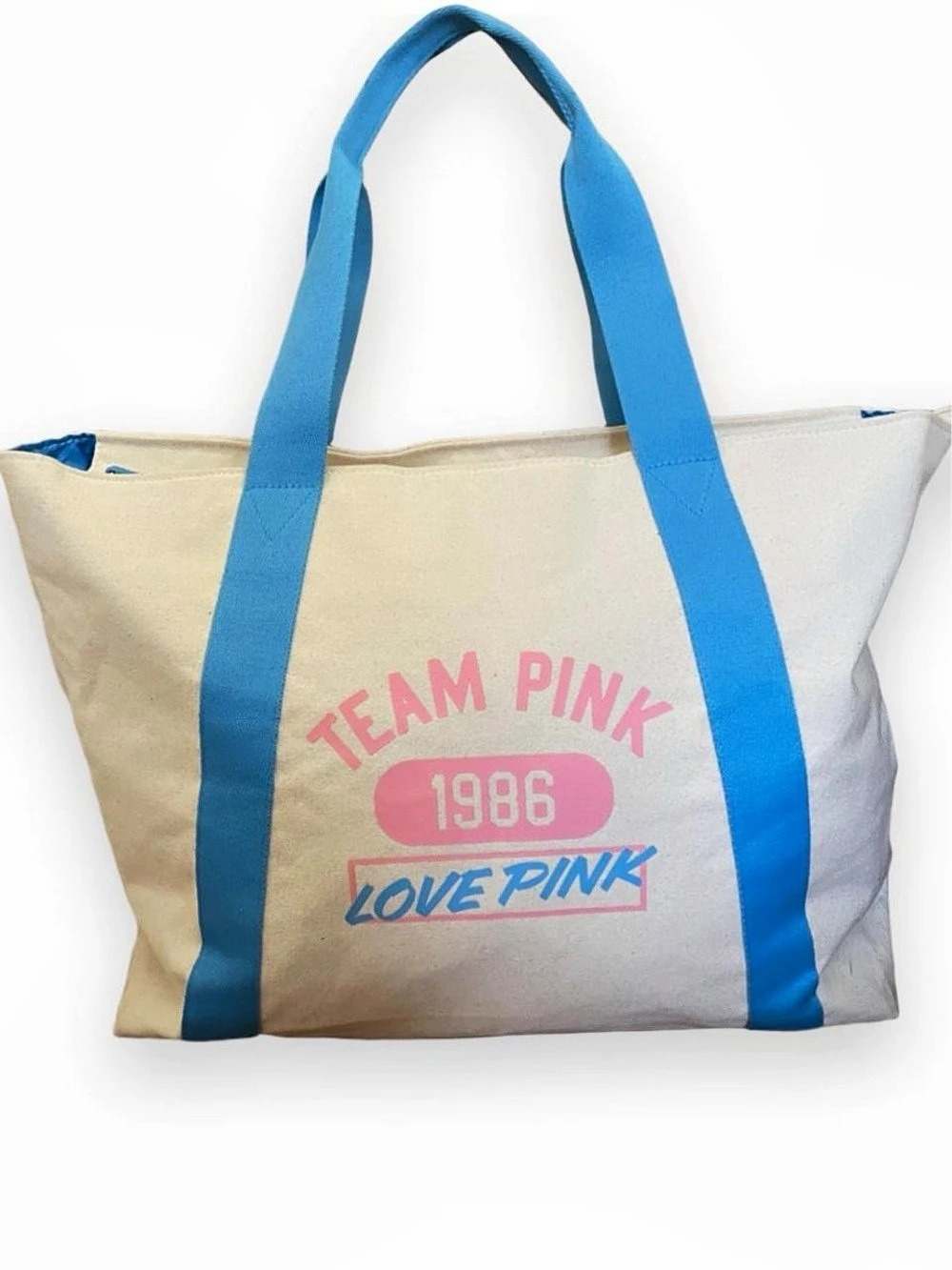 Victoria’s Secret “Team Pink” large Tote bag with blue interior